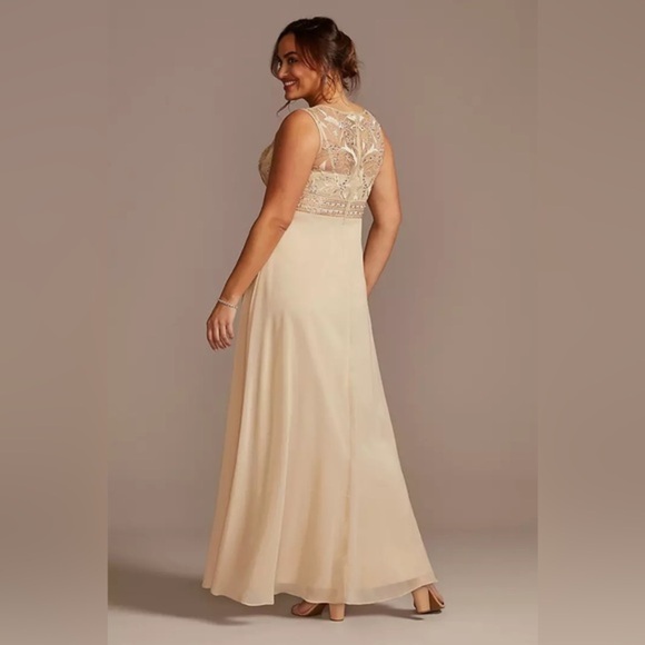 Morilee By Madeline Gardner Evening Gown Formal Lace Chiffon Beige Dress 20 - Picture 3 of 8